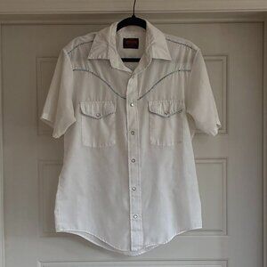 Vintage 70s Stir-Ups Western Model Short Sleeve Pearl Snap Buttons w/ Piping